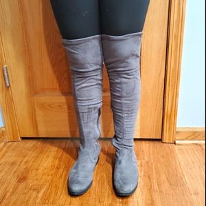 Gray Over the Knee Suede boots.